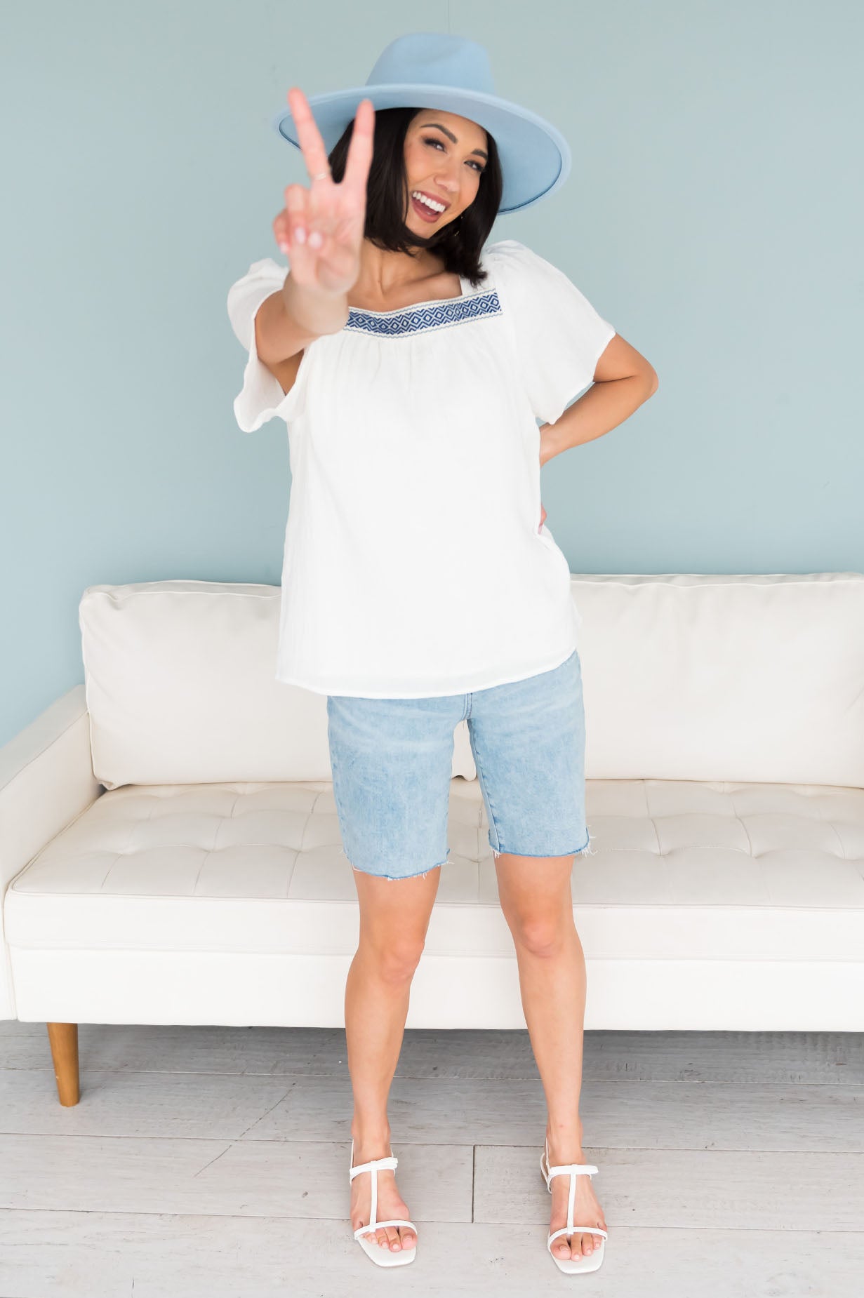 Clouds Around You Modest Embroidered Blouse