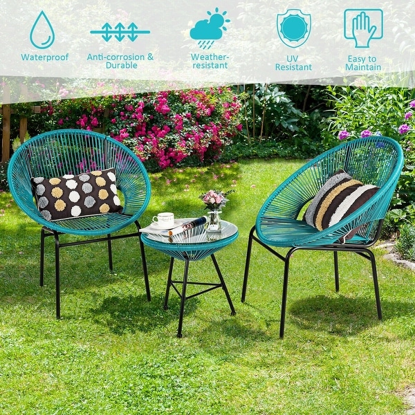 3PCS Patio Acapulco Furniture Bistro Set with Glass Table