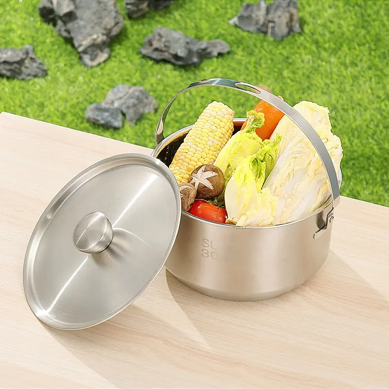 High Quality 304 Stainless Steel Non Stick Fry Pan Outdoor Cooking Set Camping Cookware Set For Hiking