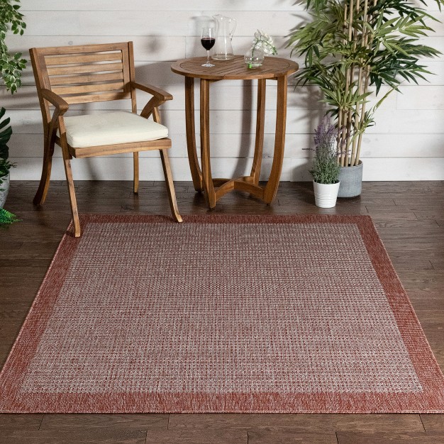 Well Woven Woden Indoor outdoor Flat Weave Pile Solid Border Area Rug