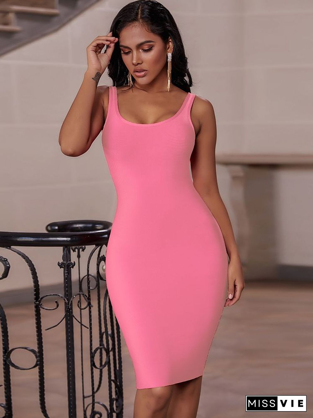 Bandage Dress Red Summer Women's Midi Dress Bodycon Elegant Sexy High Quality Yellow Pink White Evening Party Dress Club