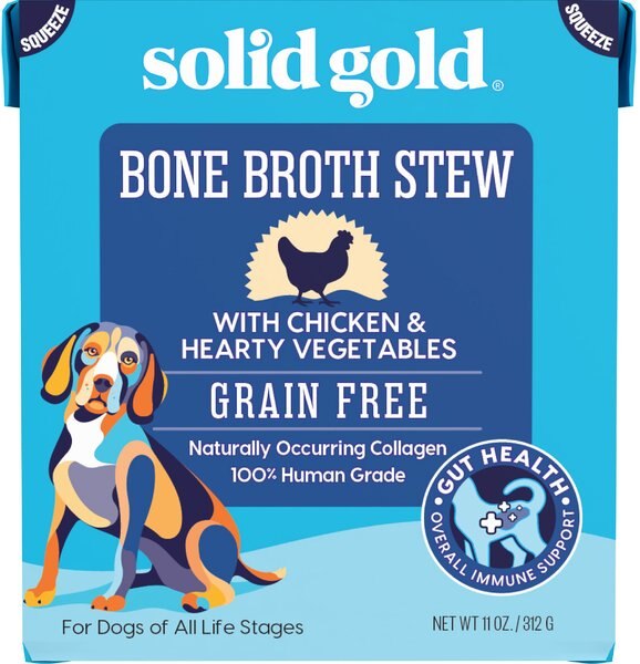 Solid Gold Bone Broth Stew with Chicken and Hearty Vegetables Grain-Free Dog Food Topper， 11-oz box