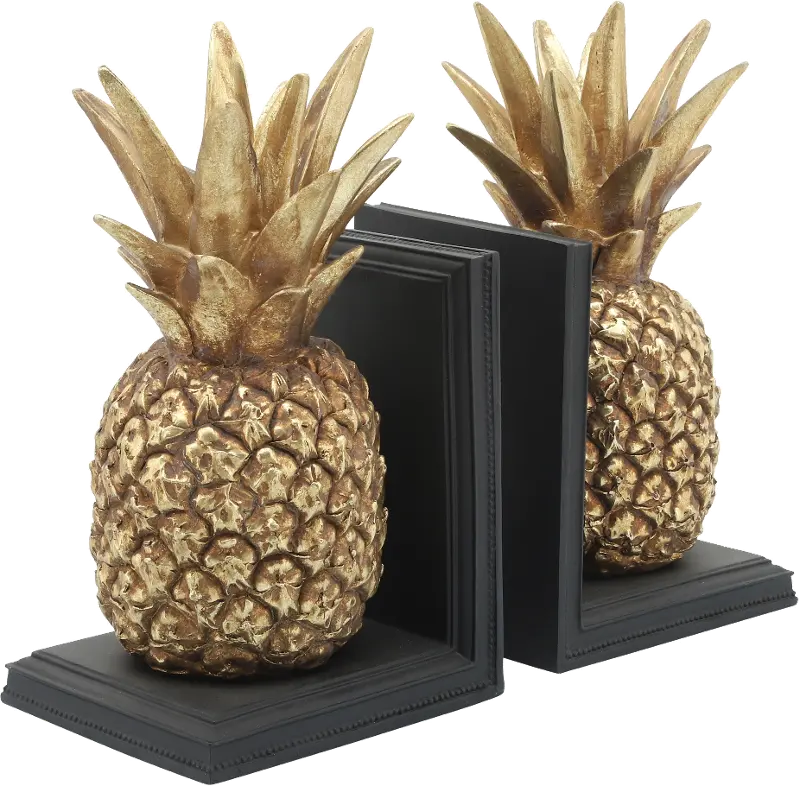 Black and Gold Pineapple Bookend Pair