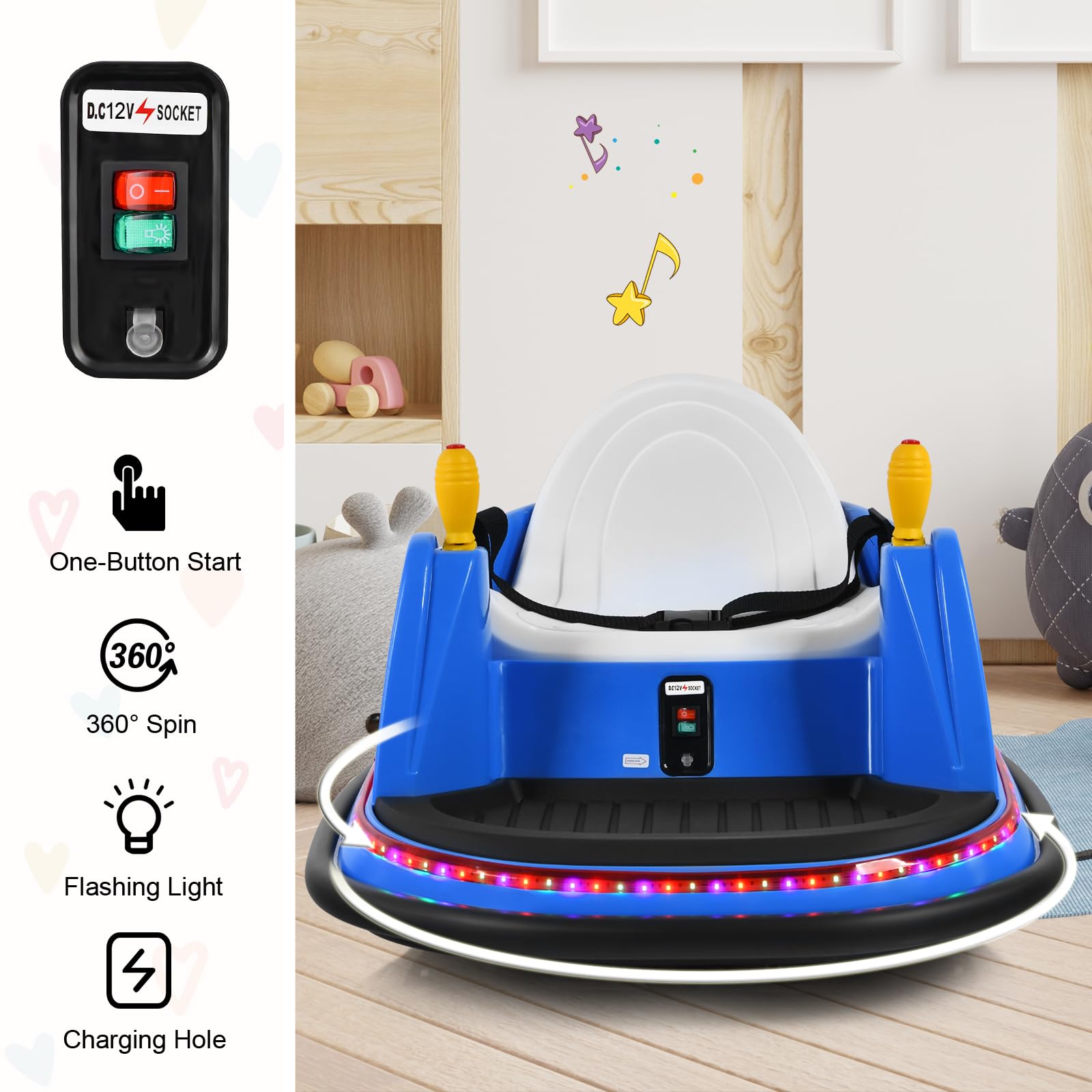 Costzon Bumper Car for Kids, 12V Battery Powered Bumping Car w/Remote Control, Dual Joysticks, 360 Degree Spin