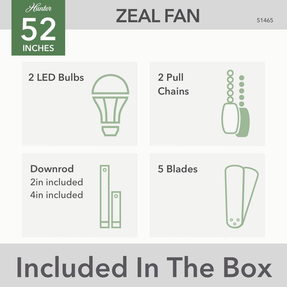 Hunter Zeal 52 in Indoor Matte Black Ceiling Fan with Light Kit