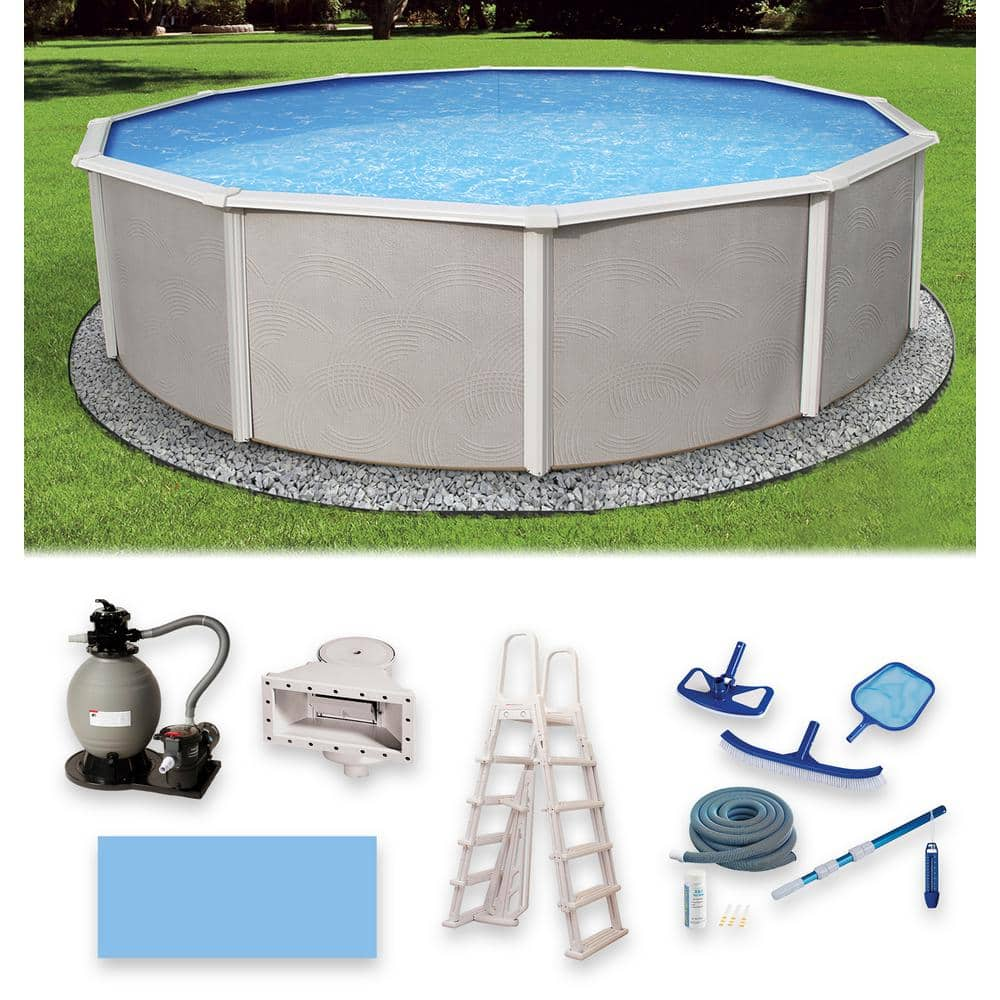 Blue Wave Belize 24 ft. Round x 52 in. Deep Metal Wall Above Ground Pool Package with 6 in. Top Rail NB3034