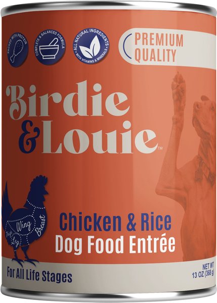 Birdie and Louie Chicken and Rice Flavored Pate Canned Dog Food， 13-oz， case of 12