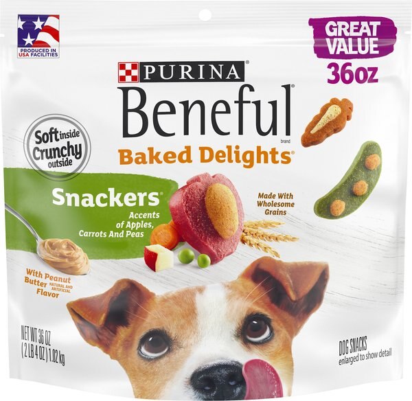 Purina Beneful Baked Delights Snackers with Apples， Carrots， Peas and Peanut Butter Dog Treats