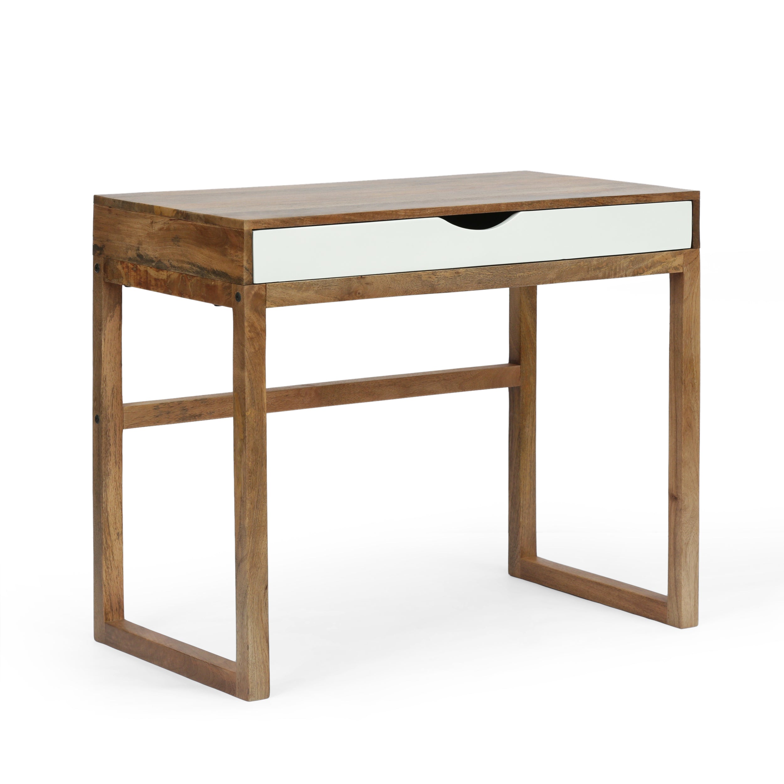 Warrenton Ricketson Contemporary Handcrafted Mango Wood Desk with Storage, Natural and White