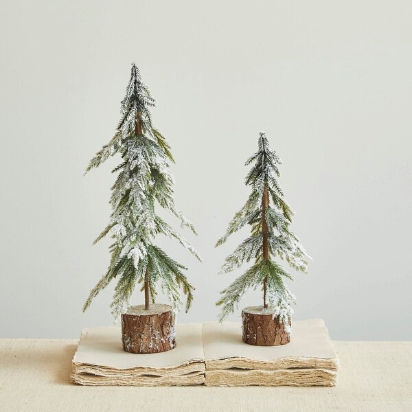 Faux Fir Tree with Wood Base and Snow Finish