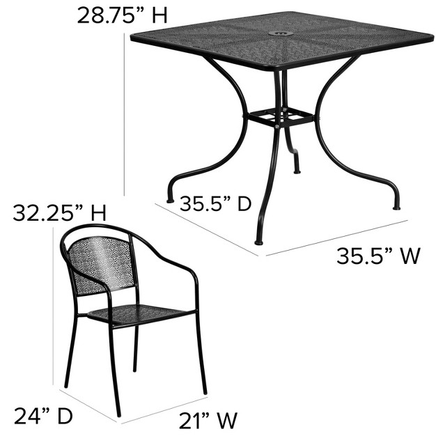 Square Indoor outdoor Steel Patio Table Set With 4 Round Back Chairs