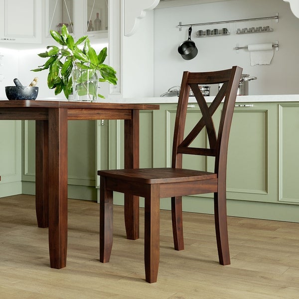 Set of 2 Modern X-Back Side Chair， Wood Breakfast Nook Dining Chairs with Solid Rubber Wood Legs for Small Places