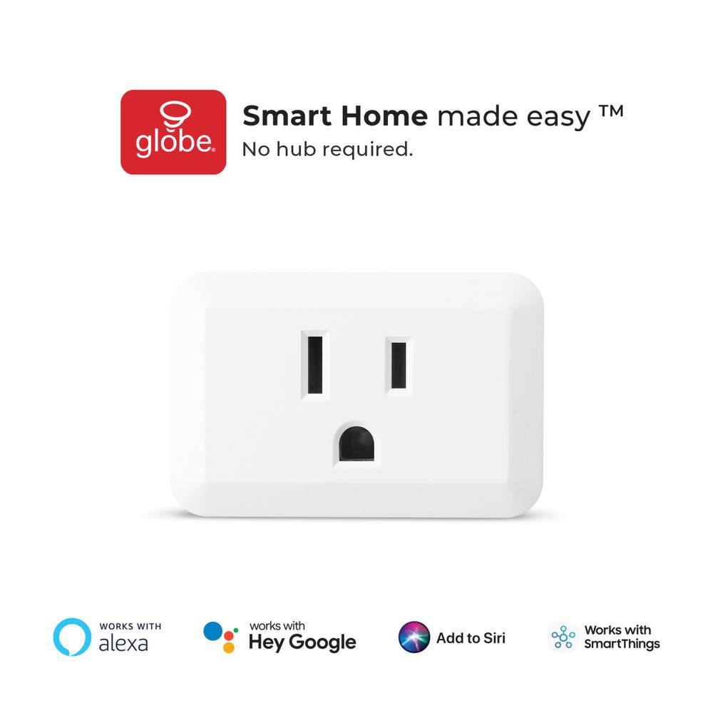 Globe Electric 15 Amp Wi-Fi Smart Adapter Plug Mini No Hub Required 1 Grounded Outlet White (1-Pack) 50329-U