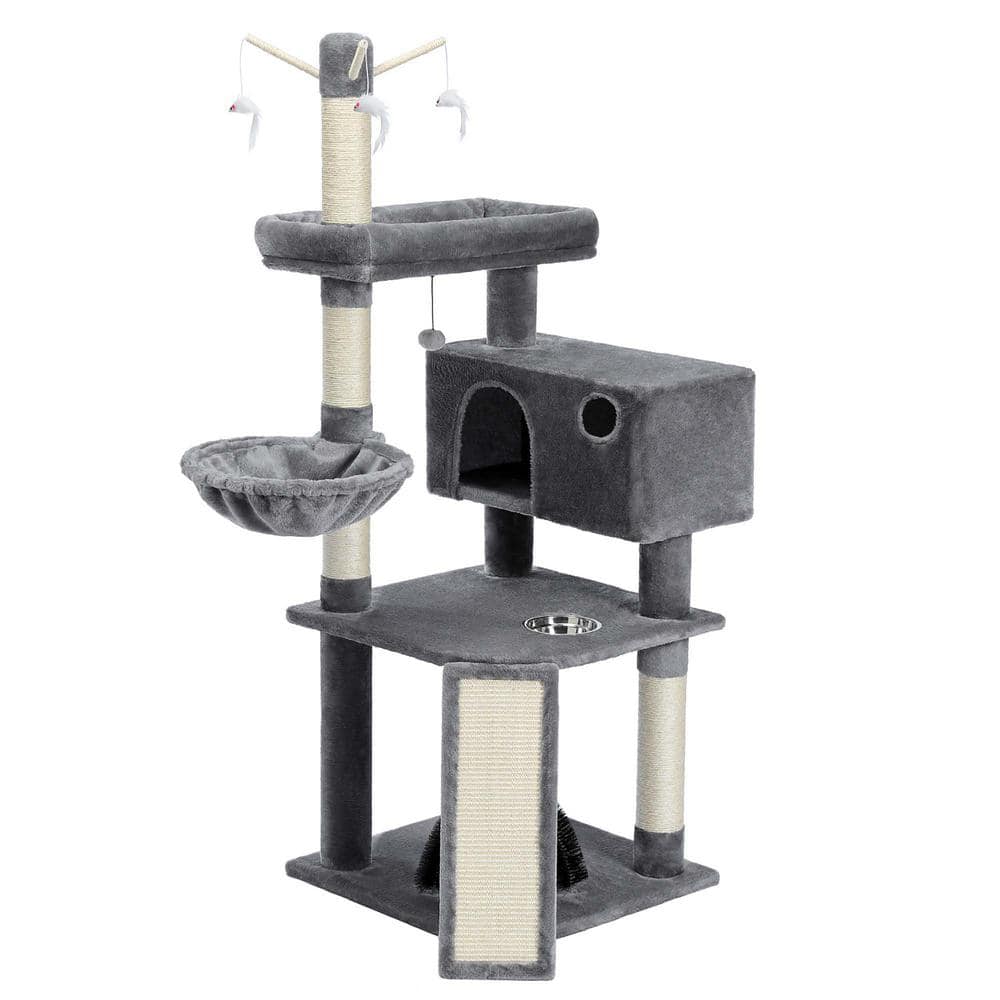 Foobrues Large Condo Cat Tree Feeding Bowl Grooming Brush Whirligig Turntable PSL-23170871