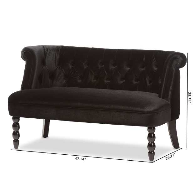 Flax Victorian Style Contemporary Velvet Fabric Upholstered 2 Seater Loveseat Black Baxton Studio