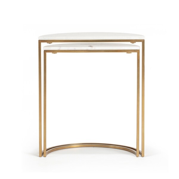 Adore Decor Kingston Gold Nesting Side Table， Set of 2， White/Gold