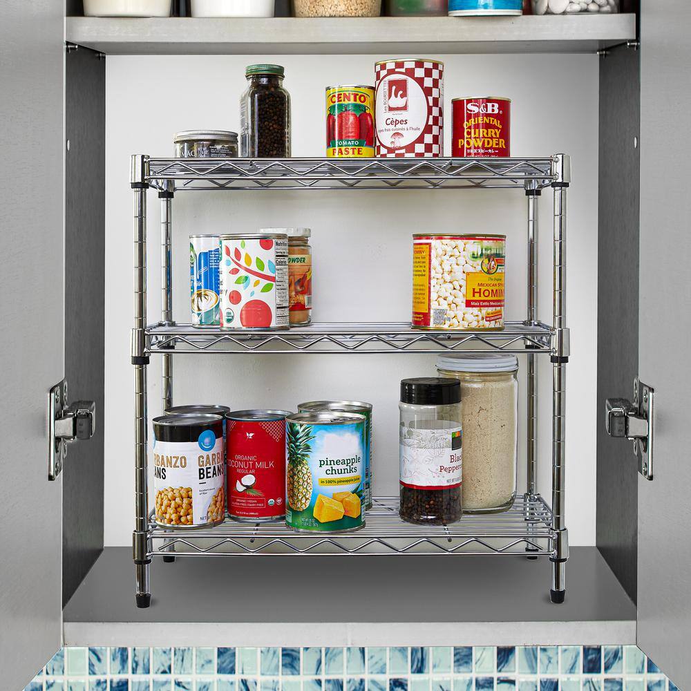 Seville Classics 17.5 in. W 3-Tier Steel Wire Shelving Unit in Silver WEB911