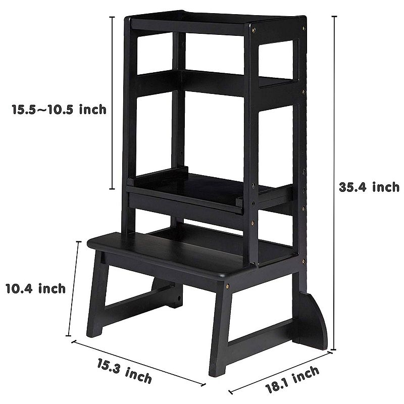 SDADI LT05G Mother's Helper Adjustable Height Kids Kitchen Step Stool， Black