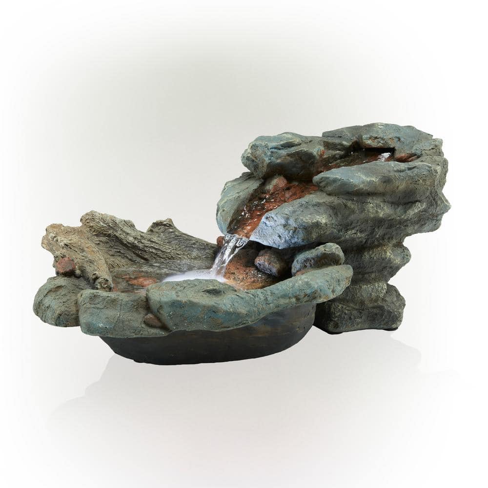 Alpine Corporation 9 in. Tall Indoor/Outdoor River Rock Waterfall Tabletop Fountain with LED Lights WIN568