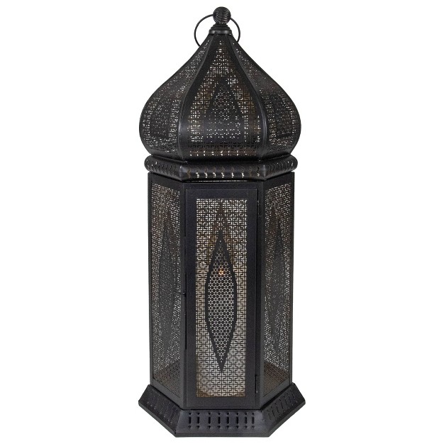 Black And Gold Moroccan Style Pillar Candle Lantern