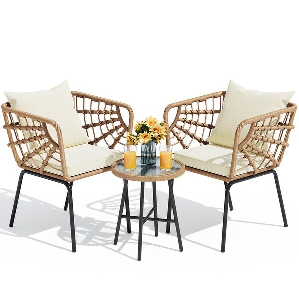 Moasis 3Piece Cushioned Bistro Set Patio Wicker Chair and Side Table