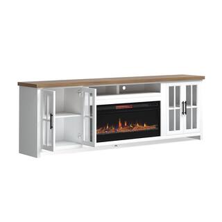 Bridgevine Home 97 in. Fully Assembled White and Brown TV Stand with Electric Fireplace Fits TV's up to 85 in. HT5410.BJW