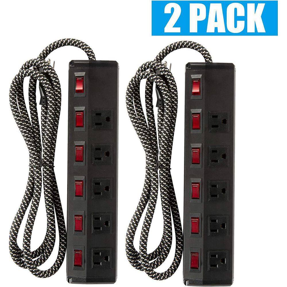 Tidoin 6-Outlet Metal Long Power Strip Surge Protector with 2 USB Ports and 6 ft Long Extension Cord (2-Pack) Bosn-YDD0-532