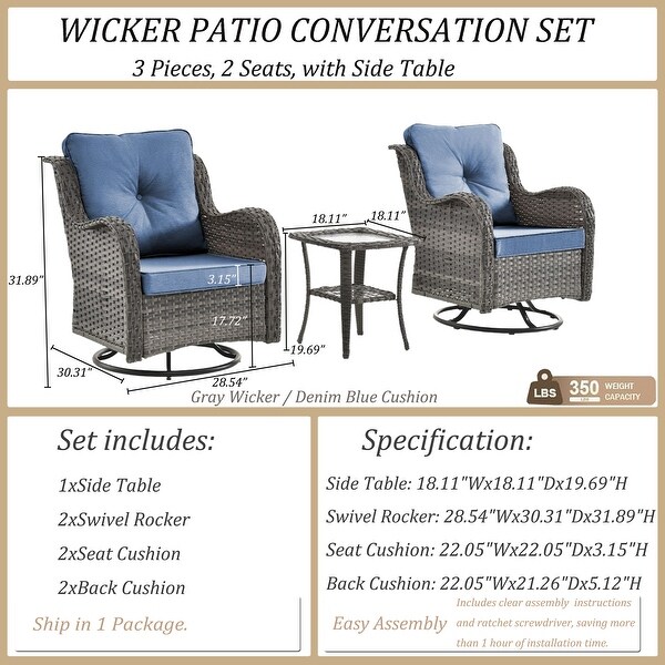 Wicker Patio Furniture Conversation Set with High Back Swivel Chairs and Storage Ottomans，Cushions Included🎃