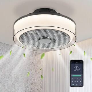 ANTOINE 16 in. Modern Dimmable Integrated LED Indoor Smoky Gray Smart Enclosed Ceiling Fan with Remote HD-FSD-68