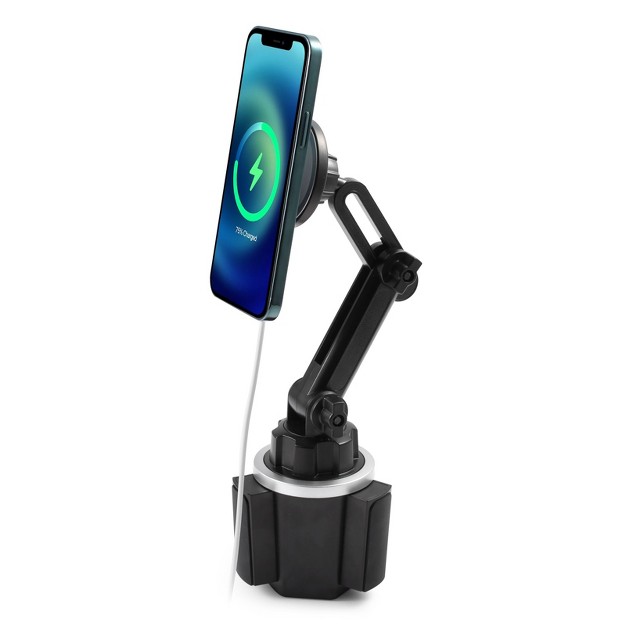 Insten Car Cup Phone Holder Compatible With Magsafe Charger Wireless Charging Pad Long Adjustable Mount Cradle