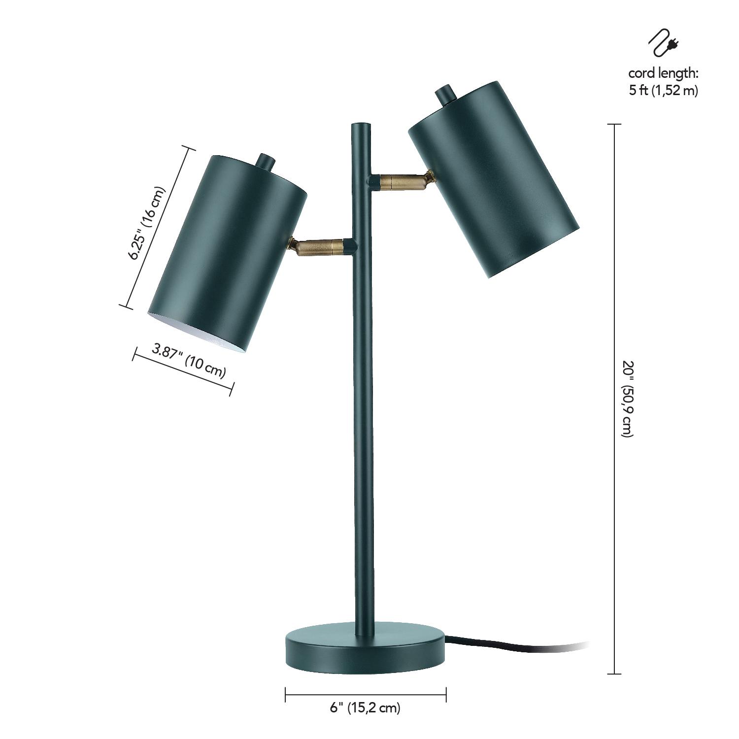 Globe Electric Pratt 20 2-Light Matte Forest Green Desk Lamp with Rotary Switch on Shades， 91000128