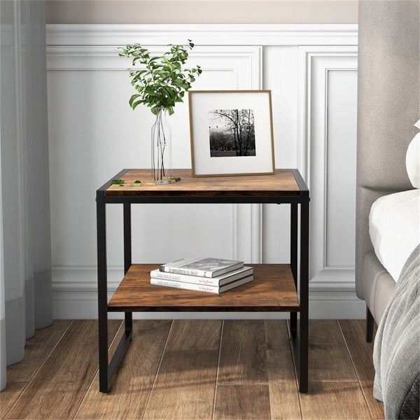 2 Pieces 2-Tier 20 Inch Square End Side Table