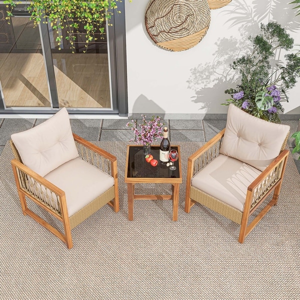 Costway 3 PCS Patio Furniture Set Outdoor PE Wicker Conversation