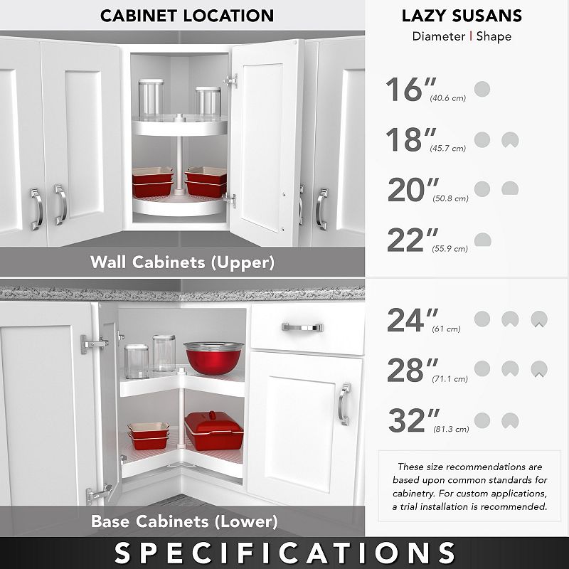 Rev-A-Shelf 24 Inch Lazy Susan Kidney Polymer 2-Shelf， White， 3472-24-11-52