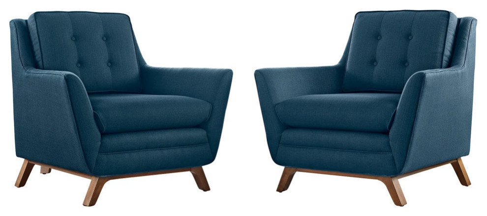 Gillian Azure 2 Piece Upholstered Fabric Living Room Set   Midcentury   Armchairs And Accent Chairs   by Peachtree Fine Furniture  Houzz