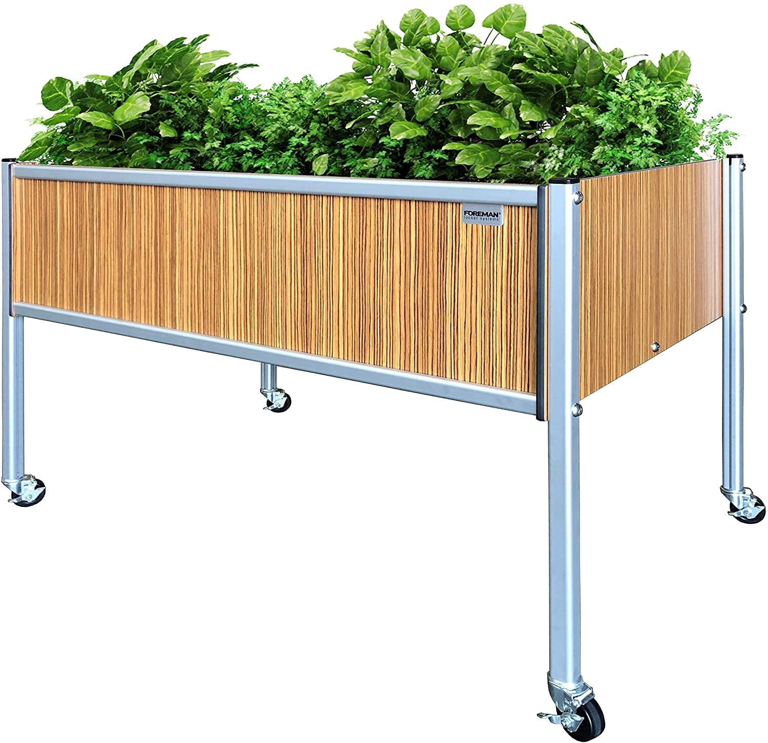 Foreman Garden Bed Planter Box Kit 36" Lx24 Wx27 H Premium HPL Plastic Wood Grain (Zebrano) Anodized Aluminum Outdoor Indoor with Lockable Caster Wheels Made in The USA