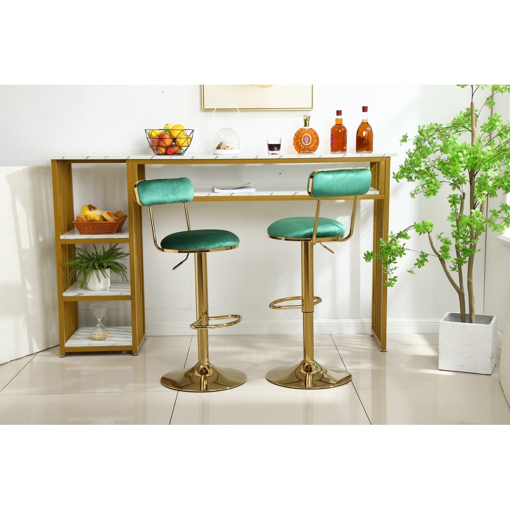 Modern Bar Stools Set of 2  Velvet Height Adjustable Barstools  Armless Kitchen Island Counter Chairs with Back   Footrest