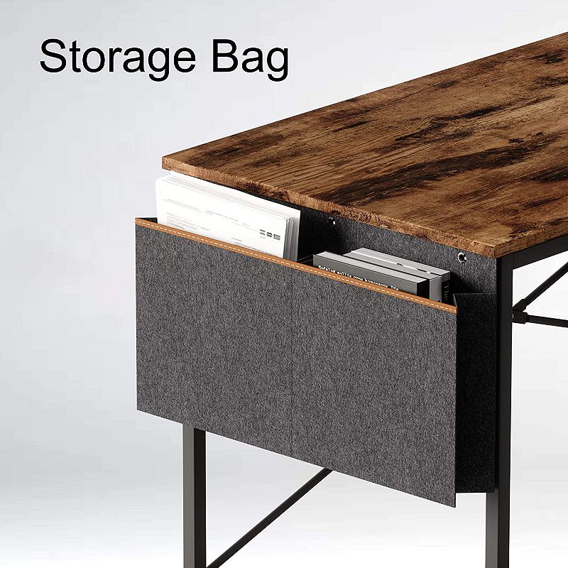 Bestier 47 Inch Modern Simple Style Office Study Desk with Storage Bag， Brown