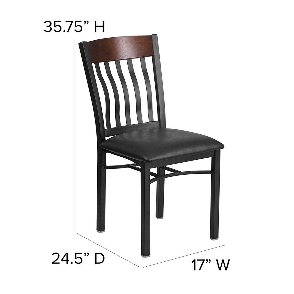 Vertical Back Metal and Wood Restaurant Chair with Vinyl Seat   17\