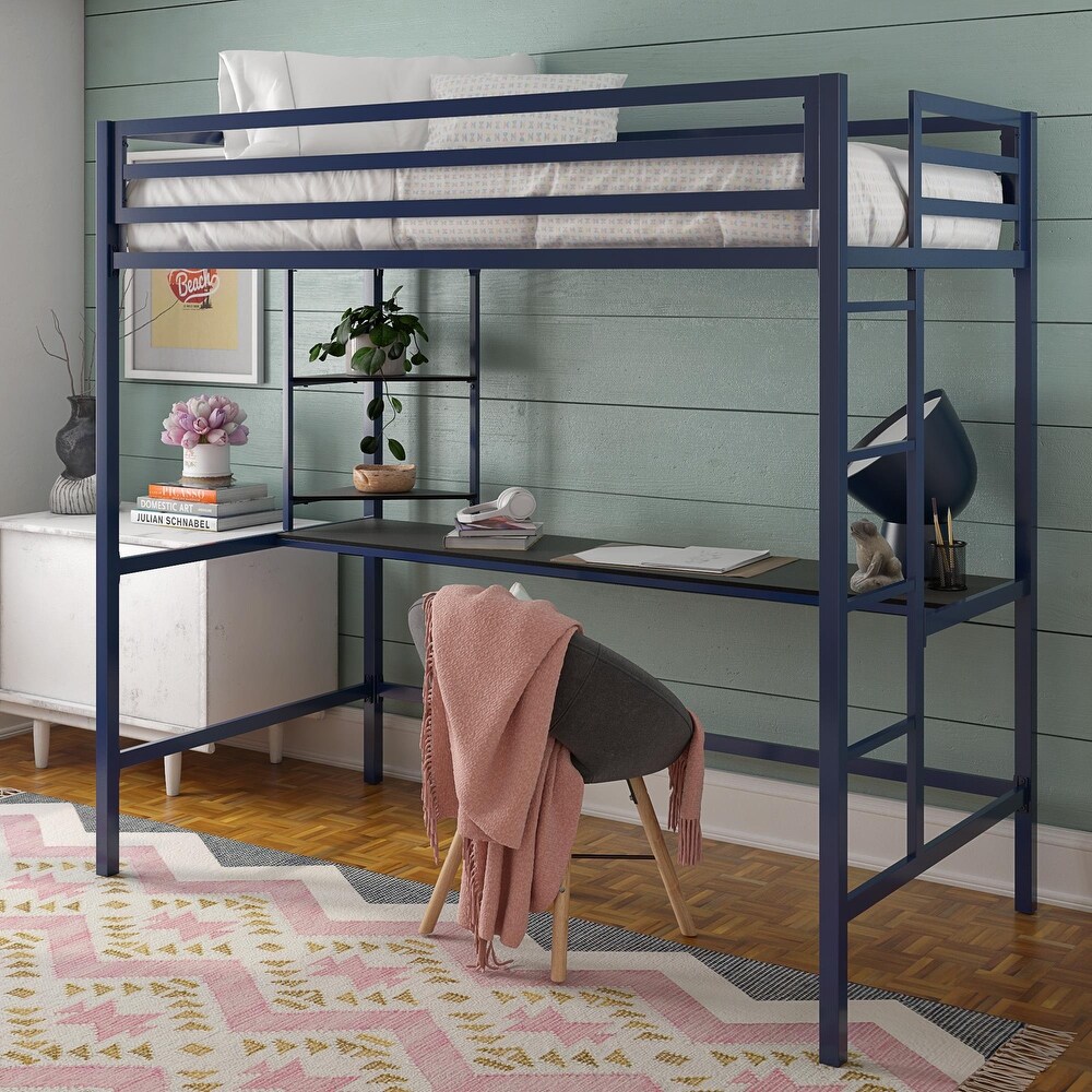 The Novogratz Maxwell Metal Loft Bed with Desk   Shelves