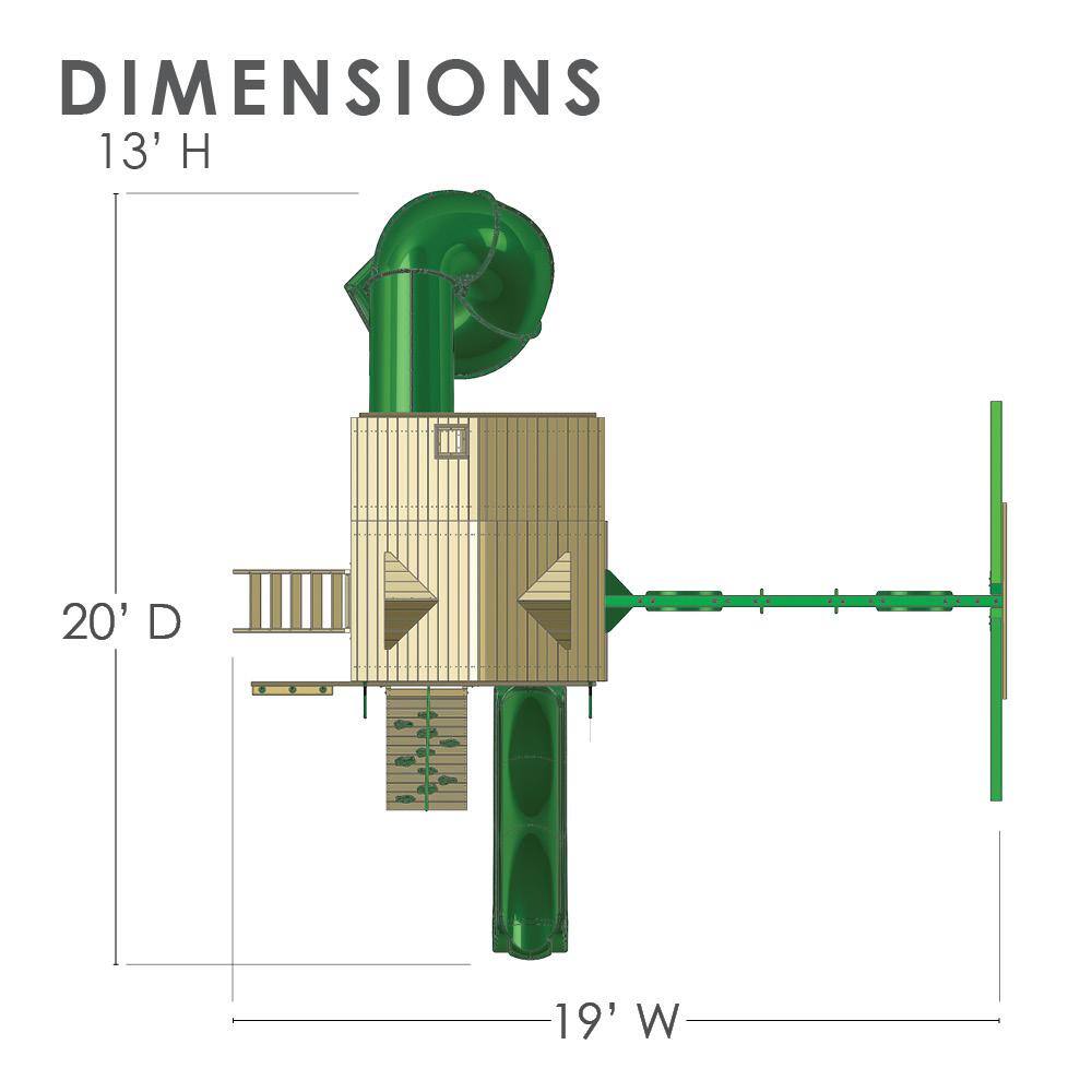 Gorilla Playsets Great Skye I Wooden Outdoor Playset with Green Vinyl Canopy and 2 Wave Slides and Backyard Swing Set Accessories 01-0030-AP-1