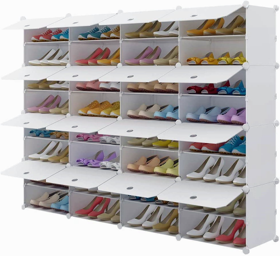 Ktaxon 32 Cubes 64 Pairs Modular Plastic Shoe Storage Cabinet Boxes Expandable 8 Tiers Shoe Rack Shelf Tower Stand Shoe Storage Organizer for Hallway Bedroom Closet Entryway White