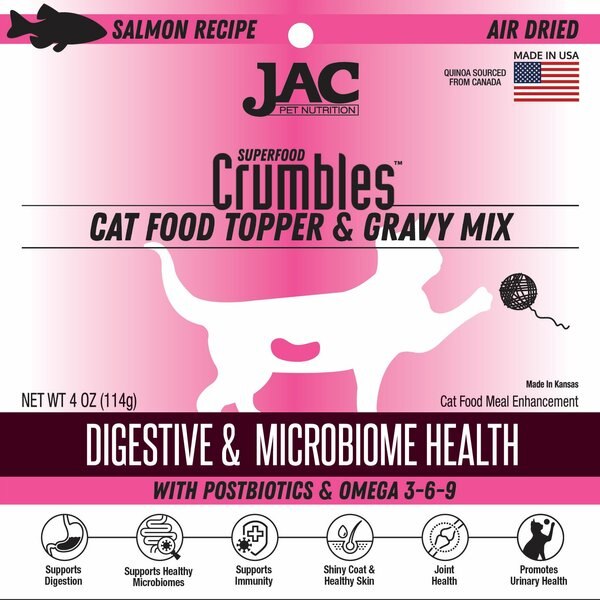 JAC Pet Nutrition Air-Dried Salmon Superfood Crumbles Grain-Free Cat Food Topper， 4-oz bag