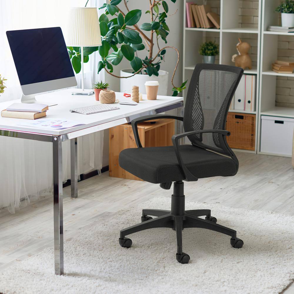 LACOO Office Black Mid Back Swivel Lumbar Support Desk Computer Ergonomic Mesh Chair with Armrest T-OCNC7510