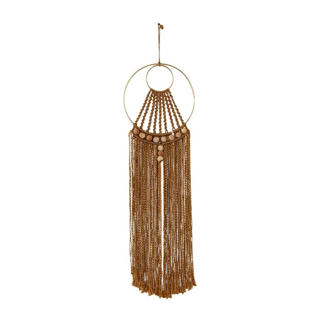 X 10 quot Fabric Macrame Intricately Weaved Wall Decor With Beaded Fringe Tassels Brown Olivia amp May