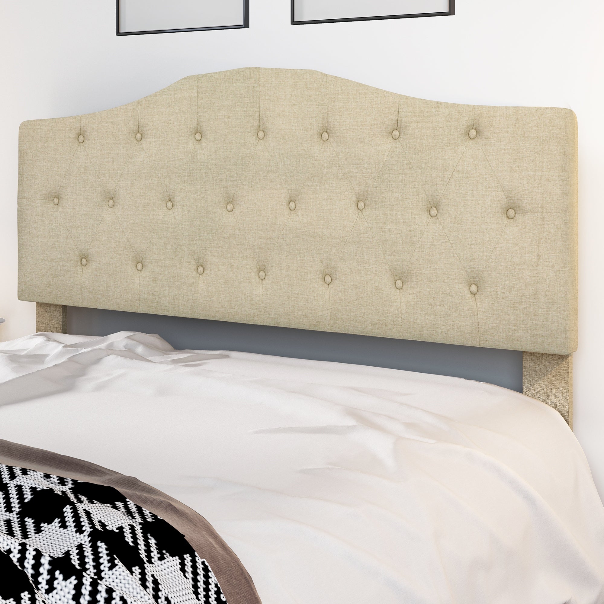 Adjustable Queen Tufted Nailhead-trim Headboard - - 38076402