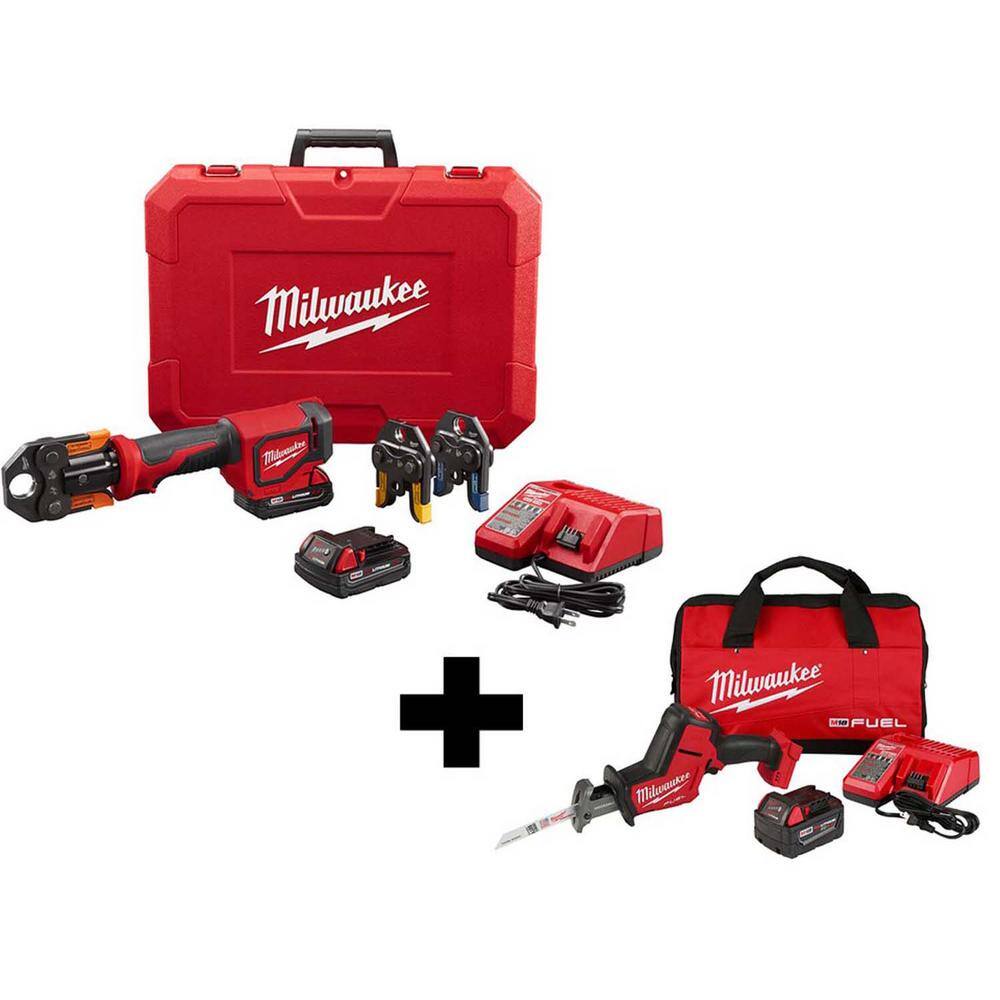 MW M18 18-Volt Lithium-Ion Cordless Short Throw PEX Press Tool Kit with M18 FUEL HACKZALL Saw Kit 2674-22P-2719-21