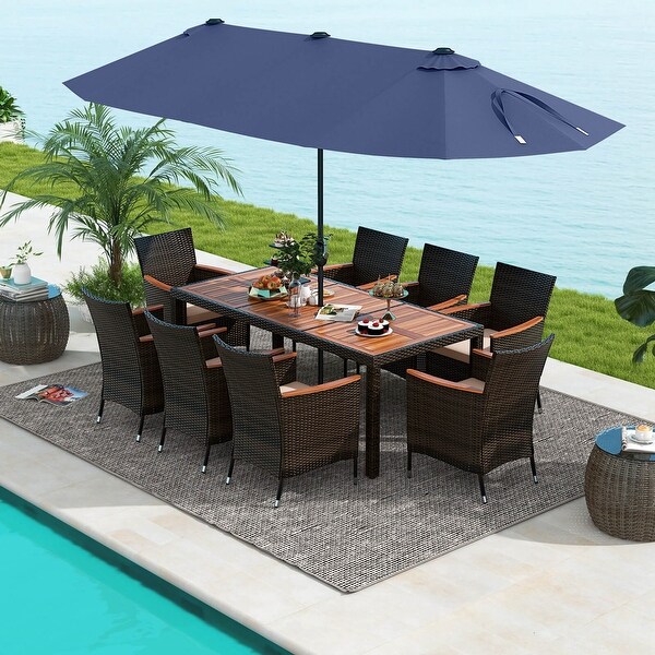 Costway 11 PCS Patio Dining Set with 15ft DoubleSided Patio Umbrella