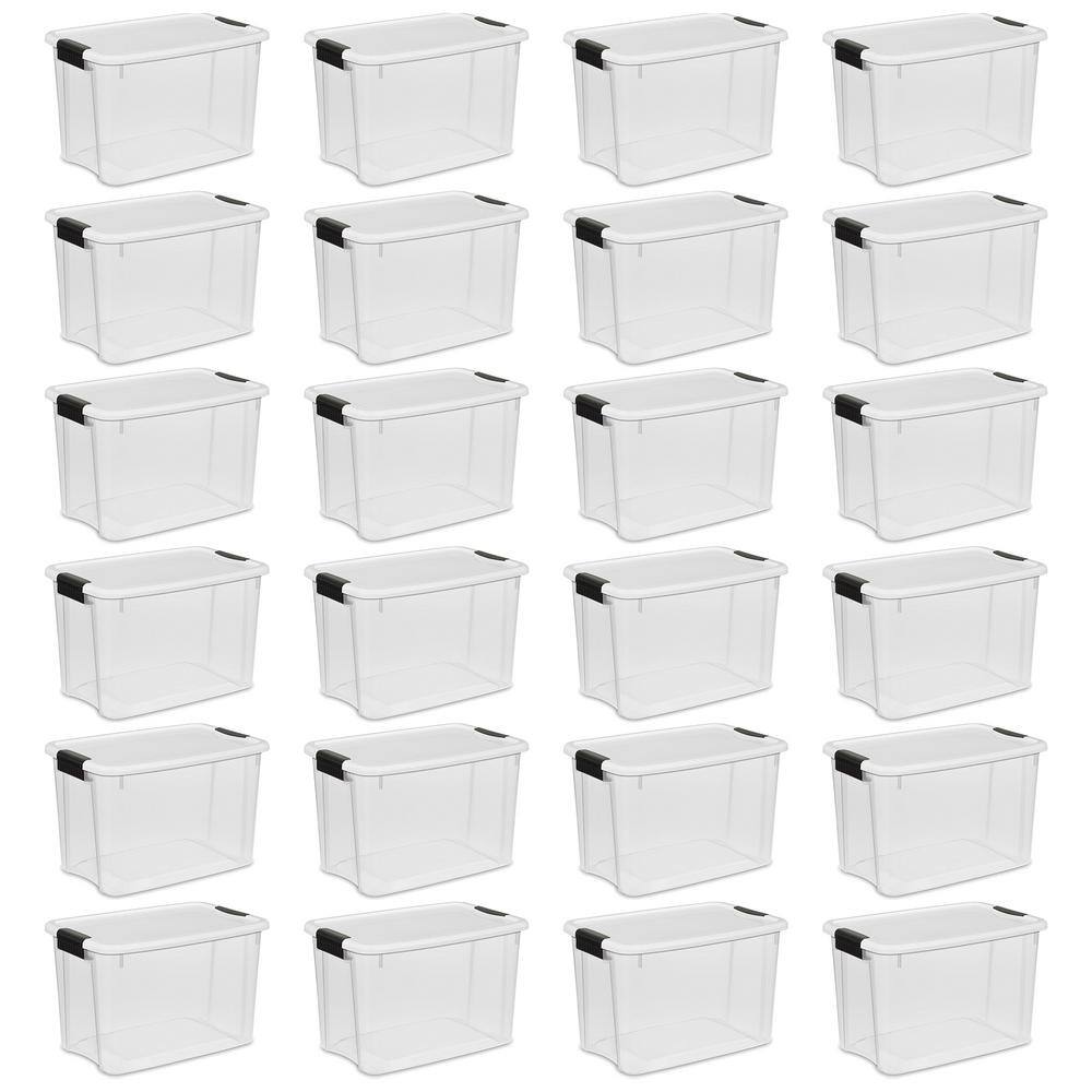 Sterilite 30 qt. Clear Plastic Stackable Storage Bin wWhite Latch Lid (24-Pack) 24 x 19859806