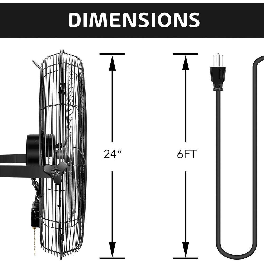 Tidoin 24 in. Black 3-Speed Round High Velocity Air Movement Mounted Wall Fan DHS-YDHF-MNT24